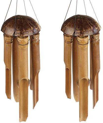 MACOSA HOME 2er Set Windspiel Bambus und Kokos Klangspiel Gartendeko draussen oder drinnen Heimdeko 100 cm