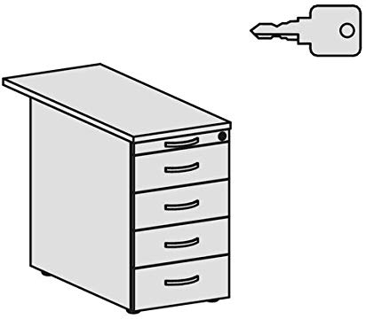 Standcontainer mit 4 Metall-Schubfächern und 1000 mm Abdeckplatte, Utensilienschubfach, Metall-Rollschubführung, Zentralverriegelung, 438x1000x720, Buche/Buche/Ahorn