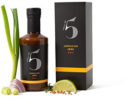 Chilli No.5 | Jamaican Jerk Hot BBQ Sauce, Award-Winning, Exclusive Five Chilli Blend, Healthy Superfoods, Vegan, Gluten Free, No Artificial Colours or Flavourings 200 ml Bottle