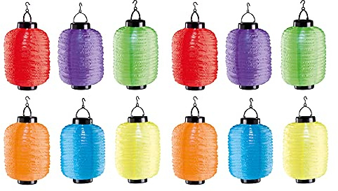 12er Set Solar LED Lampion Party Garten Laterne Oval Bunt Deko Lampenschirm Lampe Kugel Gartenlampion