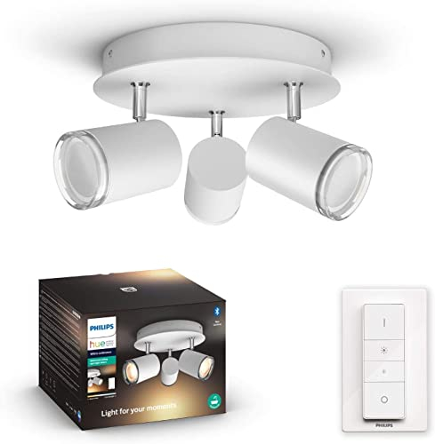 Philips Hue White Amb. Adore LED 3-er Spotleuchte Adore inkl. Dimmschalter, Bad-Beleuchtung, weiß, dimmbar, alle Weißschattierungen, steuerbar via App, kompatibel mit Amazon Alexa (Echo, Echo Dot)