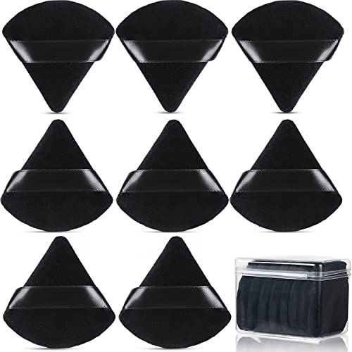 JASSINS 8 Pcs Triangle & Circle Cotton Powder Puffs, Super Soft Both Dry & Wet Makeup Setting Puffs, for Concealer/Loose Powder/Foundation/Blush, Black