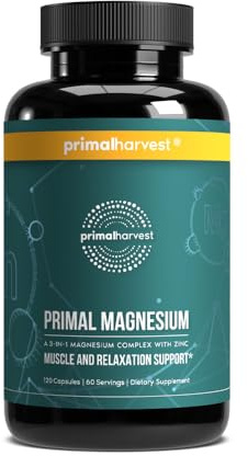 Magnesium Supplement Complex 310mg by Primal Harvest with Magnesium Glycinate, Citrate, Malate, and Zinc 120 Capsules