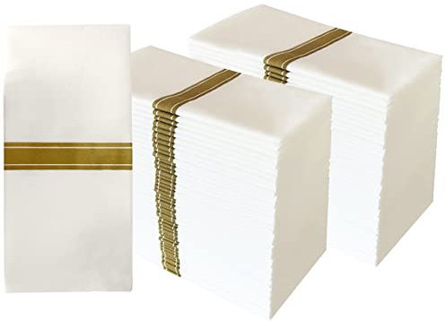 JINYUDOME 100 toallas de mano desechables, servilletas de tacto de lino, toallas de papel para invitados, suaves, fuertes y plegables, adecuadas para bodas, fiestas, cumpleaños, 30 x 40 cm (dorado).