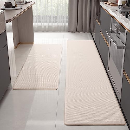 Color G 2 Stück Küchenläufer, Satz PVC Küchenteppich Waschbar rutschfest, Teppich Küche Wasserdicht und Ölbeständig, Küchenmatte Schwer Für Küchen, Flur, Wasserbar (44x75+44x180cm, Beige)