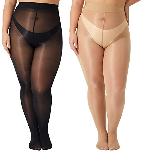 Yilanmy 2 Paare Damen Glänzende Strumpfhose Große Größen Sexy Ölige Glanz Strumpfhosen 15 Denier Seidig Reißfest Feinstrumpfhose
