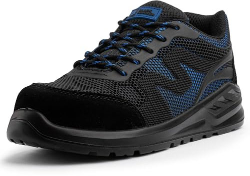 Black Hammer Mens Safety Trainers with Steel Toe and Midsole Comfortable Protective Work Shoes for Industrial Use Durable & Breathable Non-Slip Workwear S1P SRC Mike (10 UK) Black