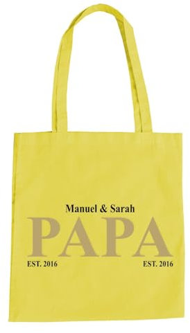 Papa Kinder Geburtsjahr Baumwolltasche - Personalisiert Familiie Geschenk Vater Gelb