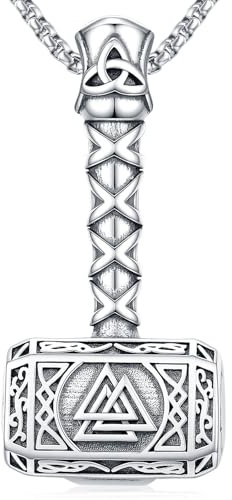 Wikinger Kette Herren 925 Sterling Silbe Pfeil/Thors Hammer/Lebensbaum/ViKing Kreuz Keltischer Anhänger Halskette Amulett Nordische Wikinger Schmuck für Herren Damen