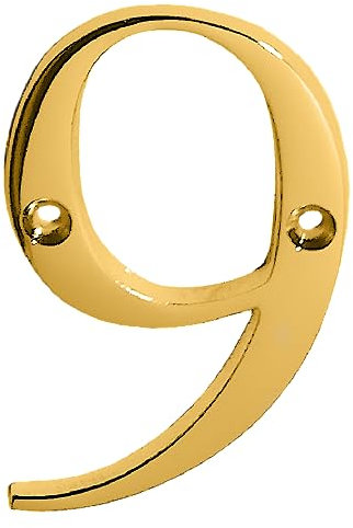 Clio Briefkasten-Nummern für den Außenbereich, 7,6 cm, massives Messing, lackiert, poliert, Adressschilder für Hausnummern, Außendekoration (Nummer 9 oder 6, poliertes Messing)