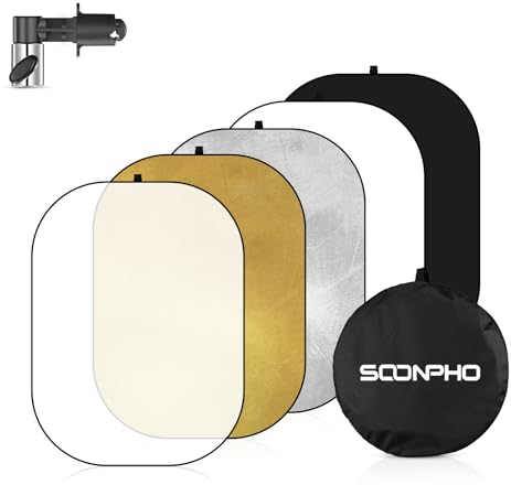 Soonpho 5 en 1 Réflecteur Pliable Diffuseur Ovale 80x120CM Or, Argent, Noir, Transparent, Blanc avec Clip pour éclairage extérieur de Studio