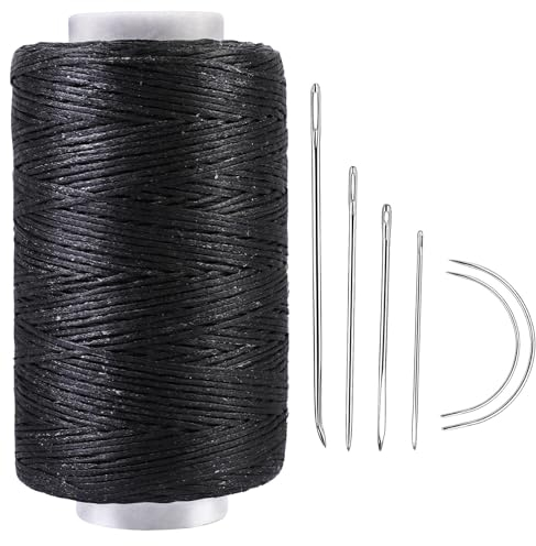 KAMAIKA 250m Leder Wachsfaden, Leder Faden Gewachster Faden, Ledernähgarn mit Ledernähnadeln, DIY Lederhandwerk Reparieren von Lederartikeln Gepäck Sofa, Buchbindung(Schwarz)