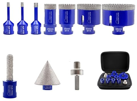 SHDIATOOL Diamond Core Drill Bits tile Hole Cutter Tool Hole Saw with M14 Thread for Porcelain Tile Marble Ceramic Granite,6/6/8/25/35/50/68MM/10MM Finger Milling Bits/50MM Chamfer Bits/HEX
