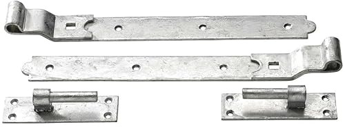 Heavy Duty Cranked Hook and Bands Gate Hinges Garden Shed Galvanised or Black (Galvanised, 12 (300MM))