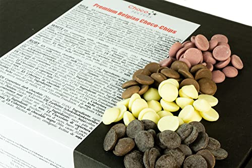 CHOCO SECRETS Quattro - Belgische Schokolade für Schokobrunnen - 4 x 200g, Vollmilch, Zartbitter, Weiß, Ruby - Schokofondue - Kuvertüre & Ganache - Choco Drops