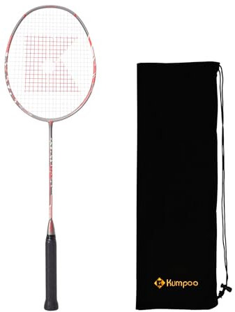 KUMPOO ET50 Badmintonschläger aus Kohlefaser, professioneller Badmintonschläger, hohe Leistung und geringes Gewicht, für Anfänger, Fortgeschrittene, Outdoor-Sport, Training, Unterhaltung, Grau