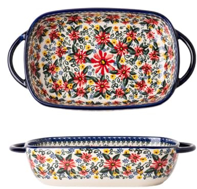 Auflaufform Klein Keramik| Rechteckig Lasagneform Für 1 Personen| Vintage Keramik Lasagne Pfannen Ofenform| Porzellan Backform Mit Griff Für Lasagne, Tiramisu, Auflauf| 23.5x13x5cm (Stil A)