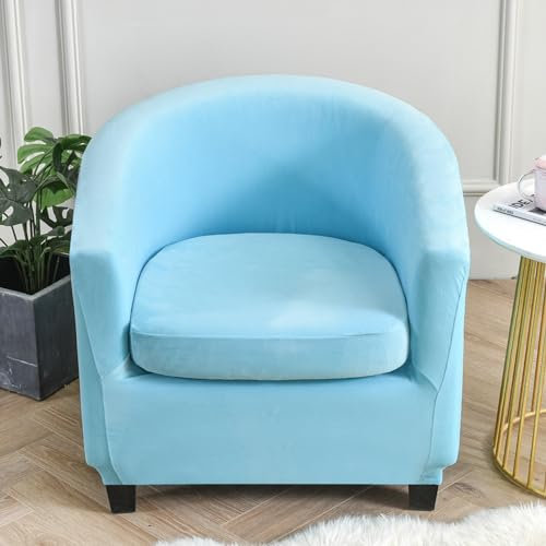 Surwin Sesselbezug Sesselschoner mit Elastisch Stretch Husse, Einfarbig Samt Sesselüberwurf Universal Chair Schonbezug Sofabezug für Clubsessel Lounge- & Cocktailsessel (Hellblau)