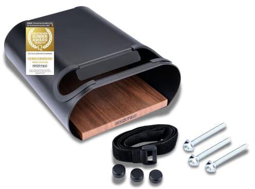 CONTEC Wandpräsenter bikeART Tube, 25kg, aus Stahl und Walnussholz, inkl. Befestigungsmaterial, für Fahrräder mit einem Oberrohr-Ø bis zu 55 mm, inkl. Gurt zum stabilisieren, 1 Stück, schwarz/walnuss