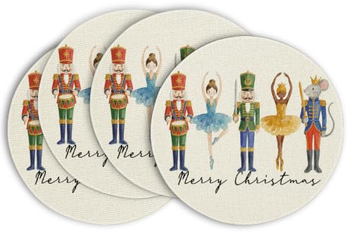 Artoid Mode Nussknacker Frohe Weihnachten Runde Platzsets 4er Set, 37cm Winter Xmas Tischset Waschbar Platzdeckchen Küche Party Deko