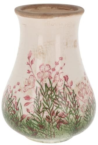 Shudehill Giftware Wild Garden Pretty Floral Pink & Green Design Vase With Neutral Background - Jug, Bouquet or Modern Shape (Bouquet)