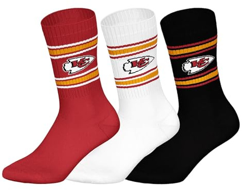 NFL Unisex Team Crew Socken, 3er Pack | Weicher Baumwoll-Mix, gerippter Bund mit Streifen und Logo, atmungsaktiv, pflegeleicht