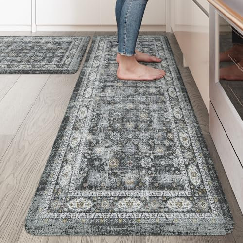 KIMODE Küchenmatten für Boden, Boho-Vintage-Küchenteppich-Set, 2er-Set, Anti-Ermüdungs-Matten für Küchenboden, gepolsterte Komfort-Küchenbodenmatten für Waschbecken, Waschtisch, Schreibtisch