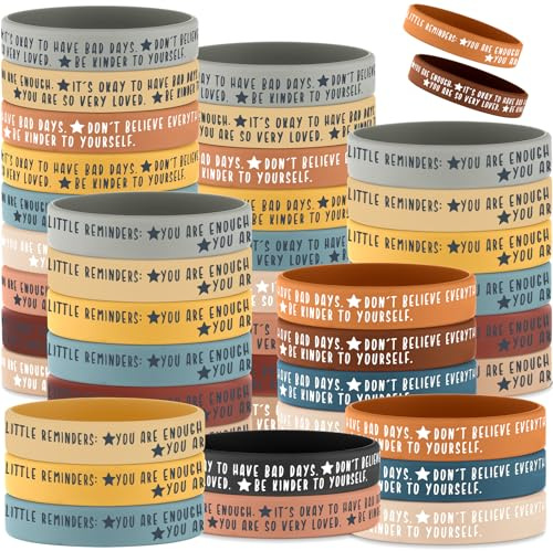 Ecation Mental Health Awareness Month Wristbands Bulk Motivational Rubber Bracelets Positive Silicone Bracelets Mental Health Gifts for Office Public Social Event Student, 7.95 inches, Silicone