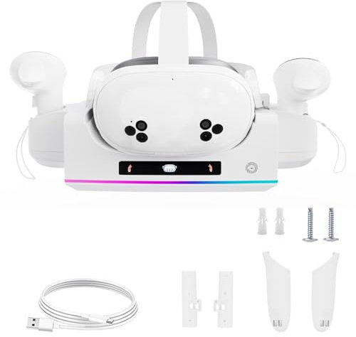 Charging Dock for Meta Quest 3S/Quest 3,VR Charging Station Compatible with Quest 3S/Quest 3 Headset and Touch Controllers,Wall-mountable Charging Station Display Stand for Quest3S Accessories (white)
