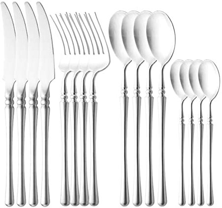 OWOHYG Besteckset 304 Edelstahl Bestecksets Vintage-Stil Luxus Silber Matt Besteckset Top Geschirr Messer Gabel Löffel für Lebensmittel Edelstahl De