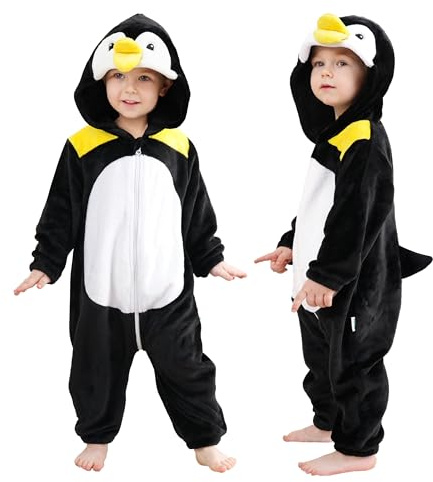 LOLANTA Unisex Baby Djurdräkt, Småbarn Endelad Hooded Djur Fin Klänning Sparkdräkt, Pingvin, 4-5 år