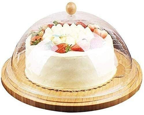 KHYTEBV Alzata per Torta Piatto Rotondo in bambù e Coperchio in plastica Alzata per Torta ...