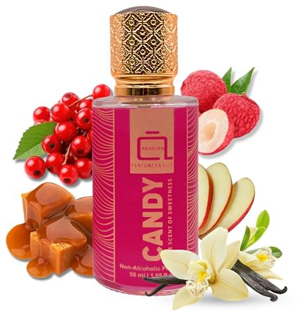 ARABIAN PERFUMES & OILS Candy Non-Alcoholic Perfumes for Women 1.69 Fl Oz. | Sensual Flirty Sweet Fragrance | Long Lasting Travel Size Perfumes