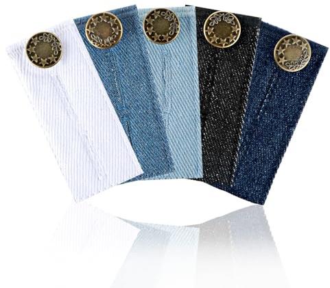 Larrel 5 PCS Pant Extenders, Adjustable Waist Extenders Waistband Jeans Button Extender with Metal Button Trousers Waist Adjust for Women Men Pregnant Women (5 Colors)
