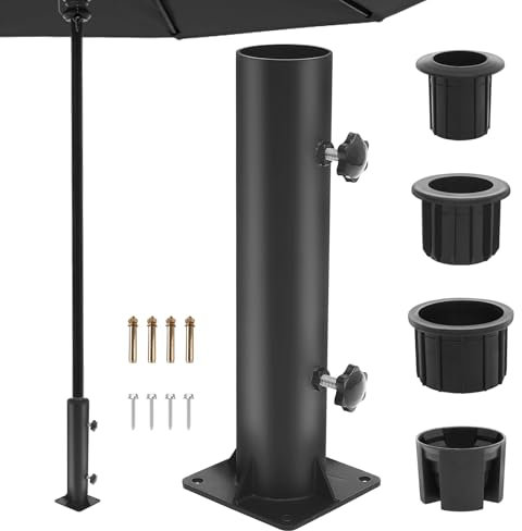 Pied Parasol, Base de Parasol, Tube Pied de Parasols, Support Parasols Metal Réglable avec 3 Anneaux de Réduction en PVC (32/38/48mm),