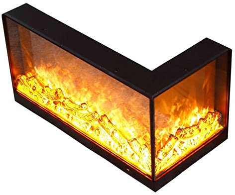 caminetti elettrici con riscaldatore Camino elettrico decorativo angolare a forma di L, camino elettrico decorativo incorporato nella parete di fondo, simulazione di fiamma 3D con telecomando Camino a