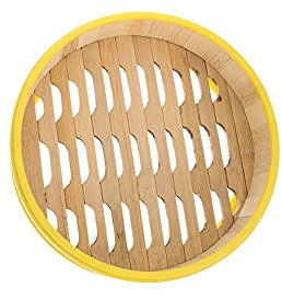 Cestino per cottura a vapore in bambù fatto a mano con coperchio, in legno naturale, per ravioli cinesi, per dim sum, verdure, cucina sana (28,7 cm)