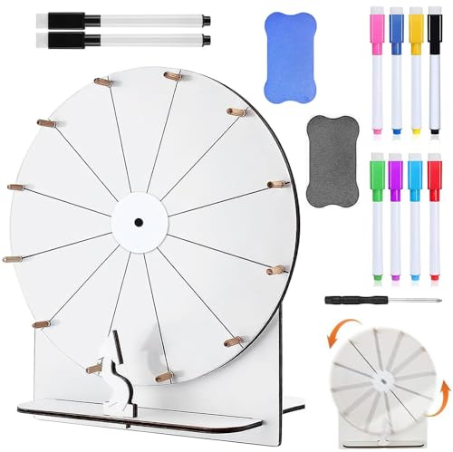 SKJJM Roue de la Fortune, 29cm Roue de la Chance avec 12 Emplacements, Roues de Loterie avec Gomme et Marqueur, Roues de La Fortune Personnalisable pour Mariage Fiançailles Fête école Famille Jeux