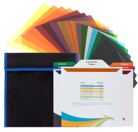 WATERBELINE Gel de color, paquete de 20 filtros de gel de iluminación de corrección de color de 25 x 25 cm para efectos de iluminación profesionales en fotografía y video