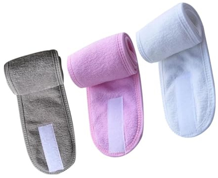 DECOMELODY 3 pièces Bandeau Cheveux Adhésif pour Visage et Bain Confortable et Respirant Accessoire Femme pour Maquillage Spa Sport et Soins Visage Blanc Gris Rose