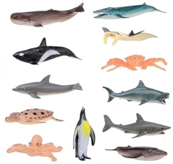 BLUECHOLON Set mit pädagogischen Tieren für Kinder, 12 Figuren pro Set, 4 Sammlungen - Bauernhof, Dinosaurier, Ozean und Wild (Ocean)