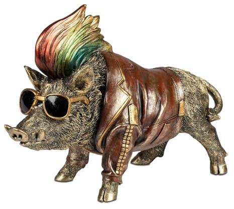 formano Dekofigur Cooles Wildschwein 32x24cm Handbemalte Tierfigur aus Polyresin im coolen Lederjacken-Design - witzige Wohn-Deko & Geschenkidee für Tierfreunde und Liebhaber ausgefallener Figuren
