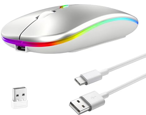 Souris Bluetooth sans fil pour Apple MacBook Pro/Air/Mac/iPad rechargeable Bluetooth 5.2 + USB C + USB A double mode 2,4 GHz DPI optique 800/1200/1600 LED clic silencieux pour ordinateur portable