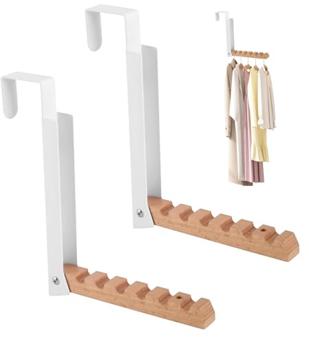 2 Stück Kleiderhaken Klappbar,Kleiderhaken Tür,Türgarderobe Zum Einhängen,Türgarderobe,Kleiderlüfter Klappbar,Mit 6 Kleiderbügel,Metall & Holz Türhaken,Kein Stanzen Erforderlich, Für 2 Cm Türfalz,Weiß