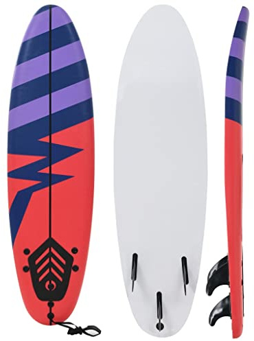 Mangloder Surfbräda 170 cm med randigt mönster, nybörjare och fritidsbord, mjukt XPE-däck, EPS-skumkärna, 3 plastfinnar, linne, för vågor, hav, strand, vattensport, balans, utomhus