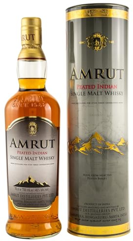 AMRUT - Peated - Whisky Single Malt - 46% Alcool - Origine : Inde - Notes de Noix & de Tourbe - A déguster pur - 70 cl