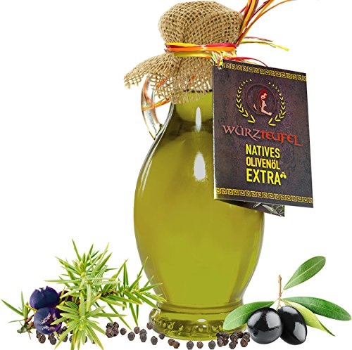 Wacholder – schwarzer Pfeffer Olivenöl. Für Rind & Wild. Grillöl mit Nativem, Extra Vergin Olivenöl und ätherischen Gewürzölen. Ungefiltert. Kaltgepresst. Griechenland. AMPHORE IRGIZIA - Flasche 250ml.