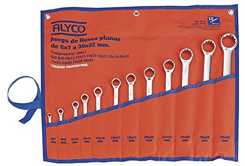 Alyco 191397 - Juego 12 llaves de estrella planas Cr-V satinado mate UNE 16545 DIN 837 en bolsa de nylon