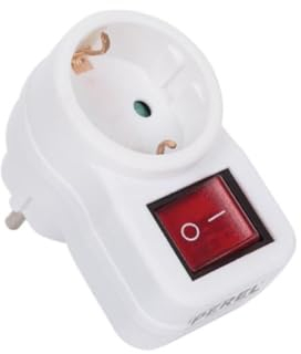 Perel Adattatore con interruttore, presa con morsetti di terra (Schuko, tipo F), polipropilene, uso interno, bianco