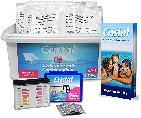 Cristal Aktivsauerstoff Set 2,24 kg - Inkl. Wassertester & Pflegebroschüre – Chlorfreie Poolpflege für klare Wasserqualität - Vordosierte Doppel-Beutel
